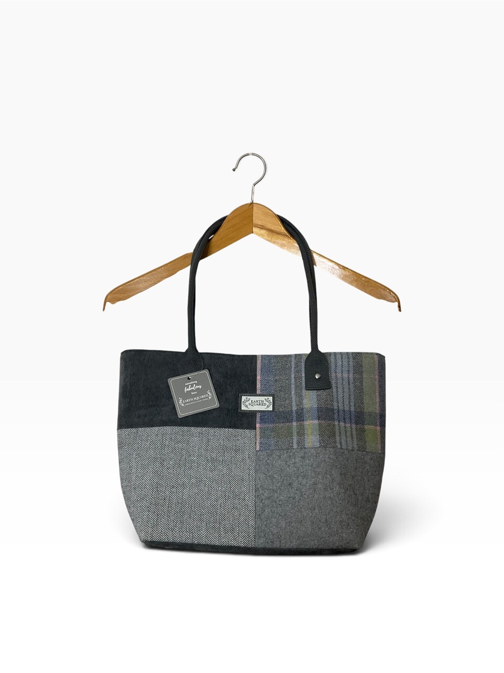 EARTH SQUARED Tote Bag/ Purse Scottish Tweed Patchwork Gray Pink Fair Trade NWT - Picture 6 of 12